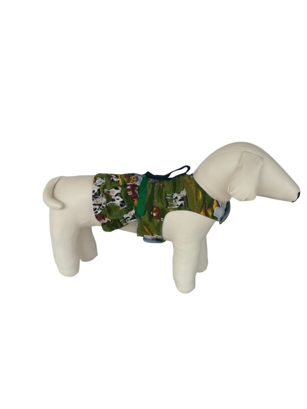 Handmade Small Dog Adjustable Dress Outfit w Harness Farm Print Cows